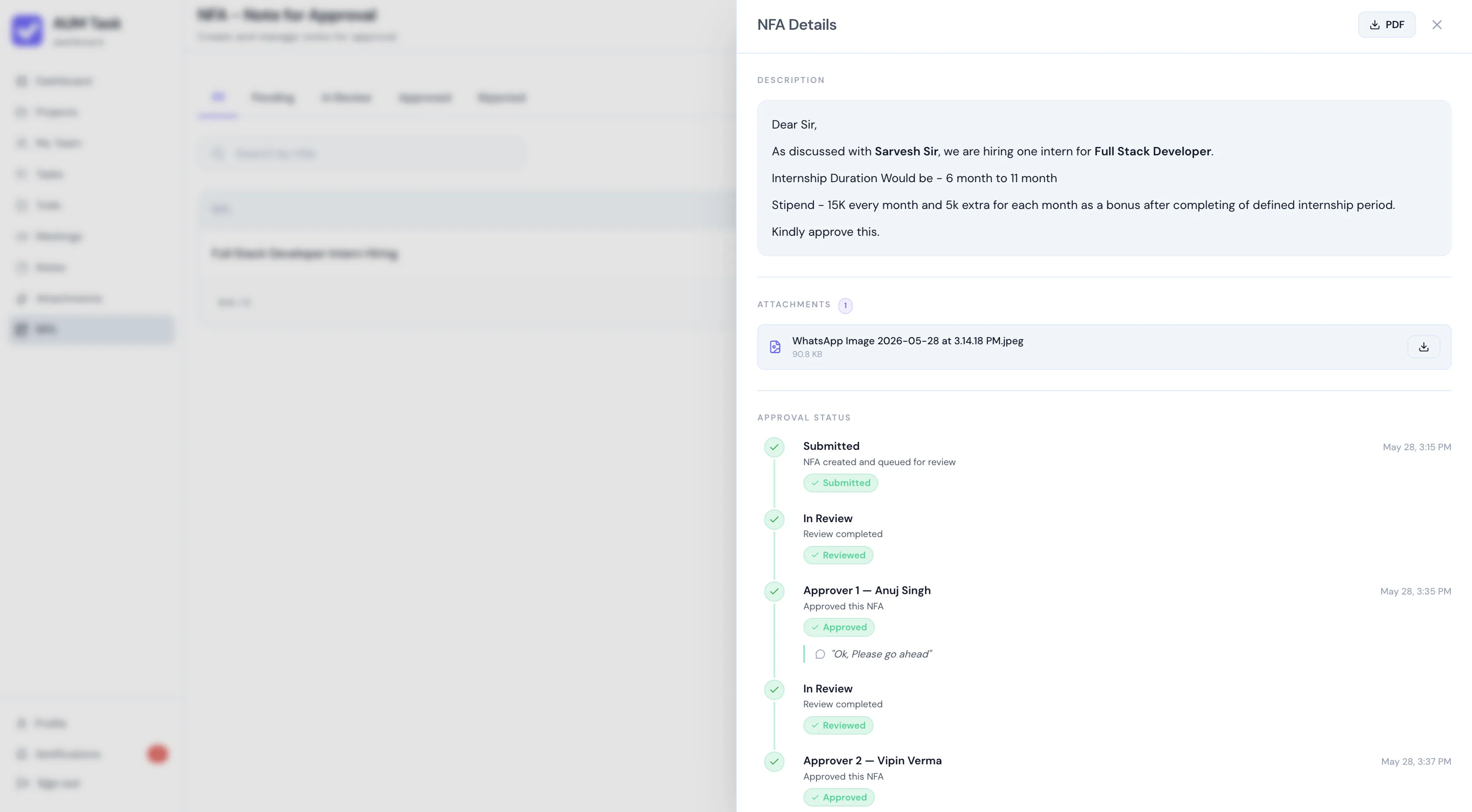 AUM Task Multi-Level Approval Workflow